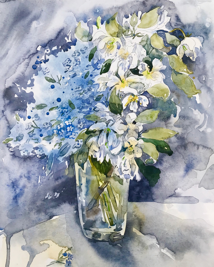 Букет с незабудками и яблоней 