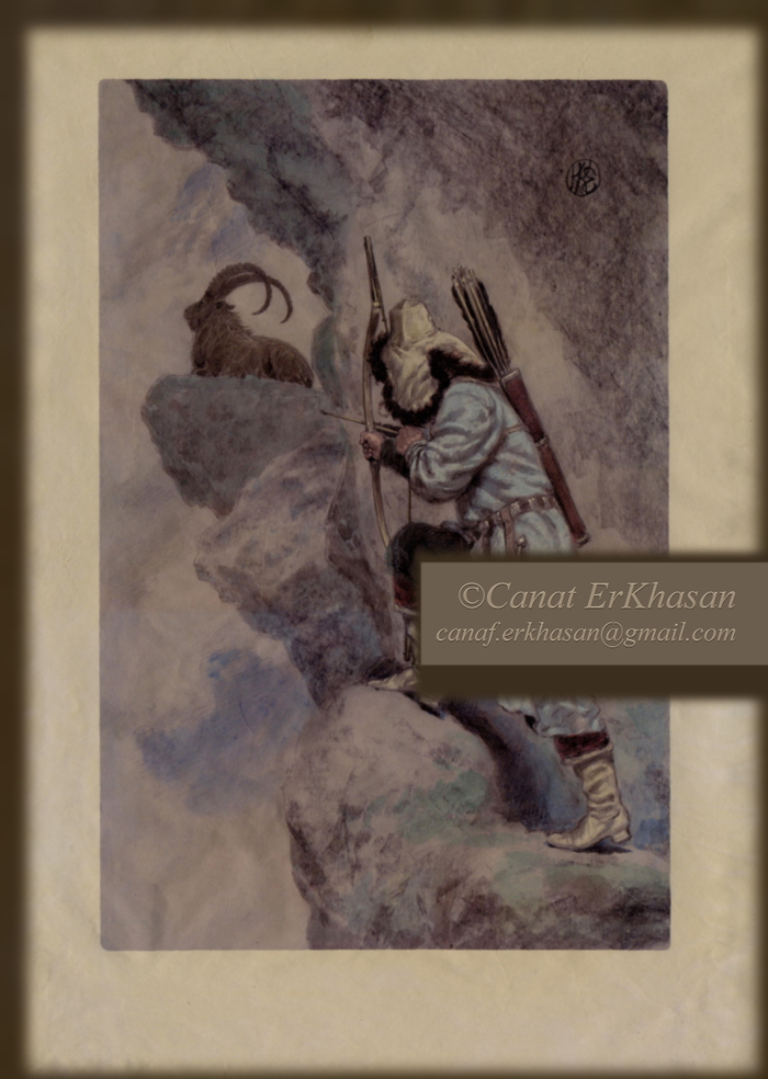 Против ветра. "Горная охота" Акварель.