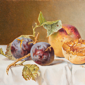 Натюрморт со сливами и абрикосами