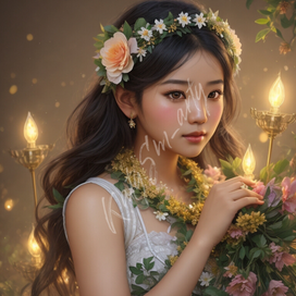 Нейроарт, девушка с цветами