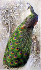 павлин,акрил на ткани