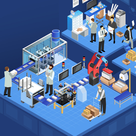 Изометрическая иллюстрация процесса производства