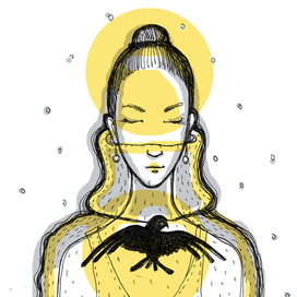 Portrait of a girl and a swift bird