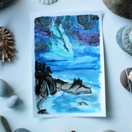 Открытка. Ночной берег моря