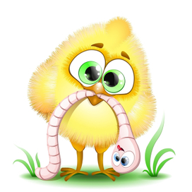 Цыплёнок с червяком