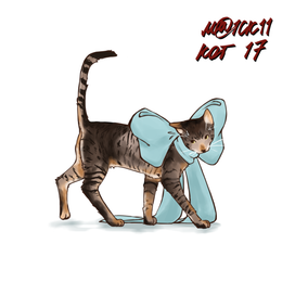 кот в пастельно-голубом банте 