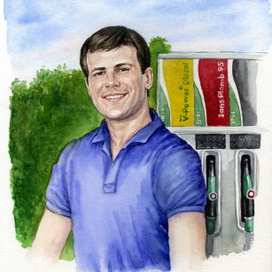 Фрагмент рекламной иллюстрации "Семья на заправке"