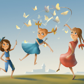 Девочки со скакалкой и бабочки