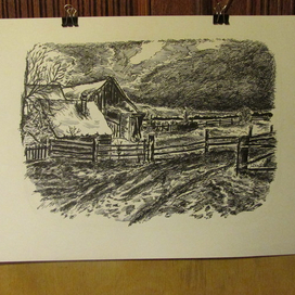 Деревенский пейзаж, на тему зима.