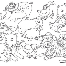 Мамы и дети (для раскраски)