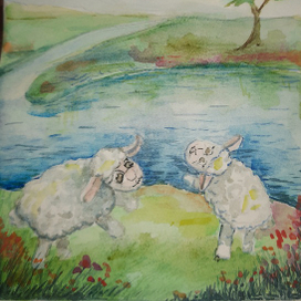 Иллюстрация к детскому стишку "Две весёлые овечки"