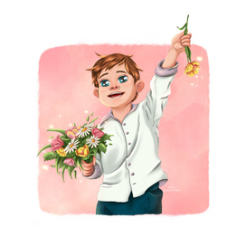 Мальчишка с букетом