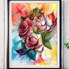 Розы акварелью