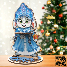 Макет для лазерной резки и УФ-печати Салфетница Зайка-Снегурочка