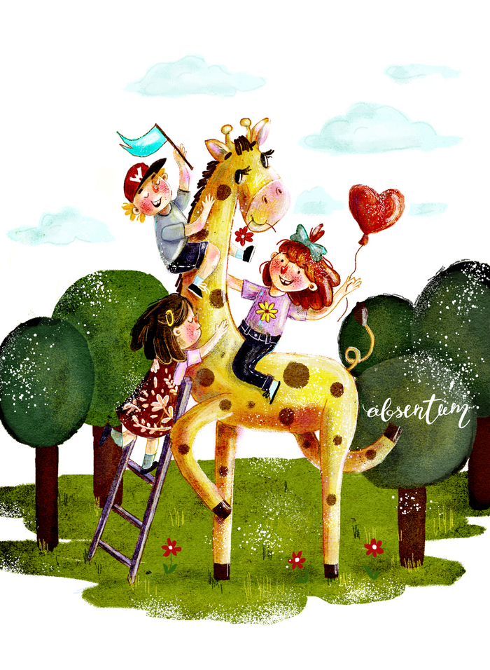 Дети и жираф