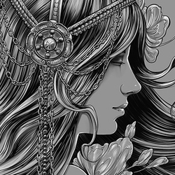 Девушка, странные цветы к себе приложившая.