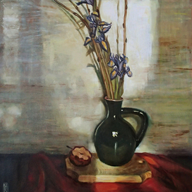 натюрморт с ирисами и послеобеденным светом