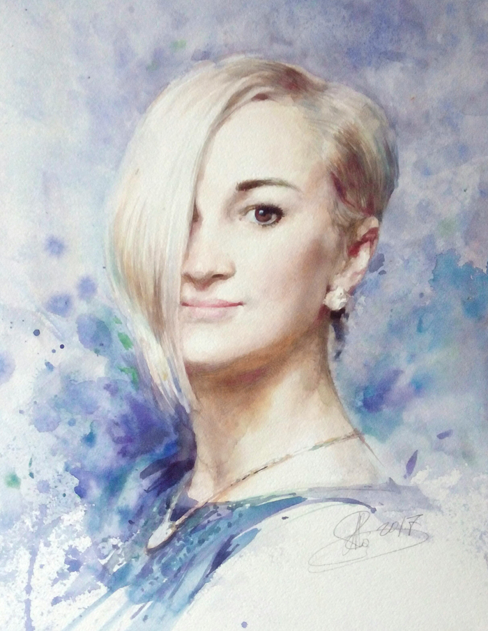 Портрет девушки акварелью