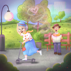 Бабушка на самокате