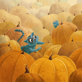 Енот в тыквах