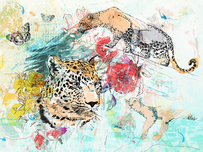 ЛЕОПАРД. ИЛЛЮСТРАЦИЯ ДЛЯ ПЕЧАТИ НА ХОЛСТЕ В ИНТЕРЬЕР.