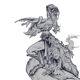 Ч/б набросок "Гарпия" 