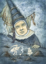 Сказка Братьев Гримм "Дух в Бутылке" тушь,перо,акварель 2011