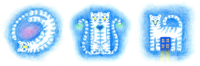 Серия иллюстраций с голубыми тиграми