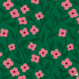 Бесшовный цветочный паттерн с розовыми цветами на зеленом фоне