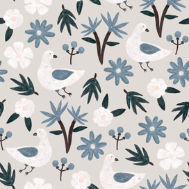 Birds and flowers / Бесшовный паттерн