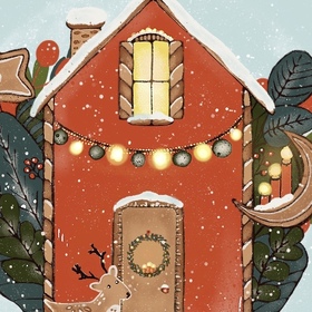 New year card (house in leaves)