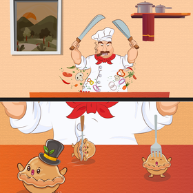 2d векторная иллюстрация - Повар и пельмешки 