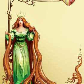 Женская фигура в средневековом наряде с гербом