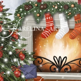 Новогодние открытки, техника акварель