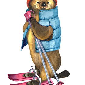 Калан с лыжами