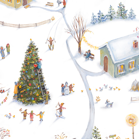 Иллюстрация "Зимняя деревня", коллекция мерча для магазина