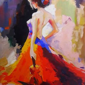 Девушка со скрипкой, яркая живопись