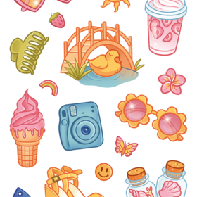 Иллюстрации летние стикеры