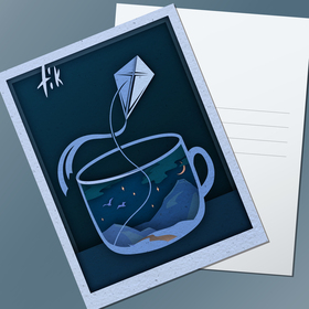 Открытка в стиле 3D paper art