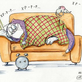 Эскизы к серии иллюстраций "Кот Фиолетик"