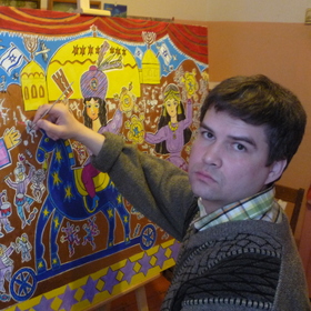 Работа над картиной "Пурим"серия еврейские праздники.Акрил.