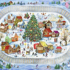 Иллюстрация с новогодней ярмаркой для пазлов