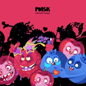 Персонажи-ягоды для упаковки тканевых масок для лица