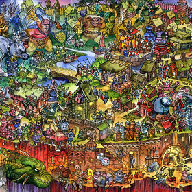 Иллюстрация в стиле виммельбух на скандинавкую тематику.