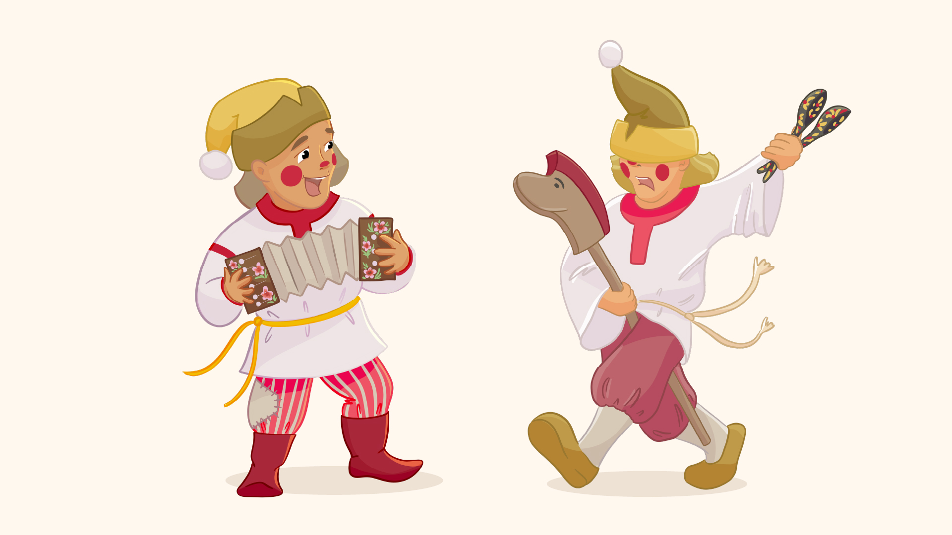 Персонажи-скоморохи для упаковки русских сладостей