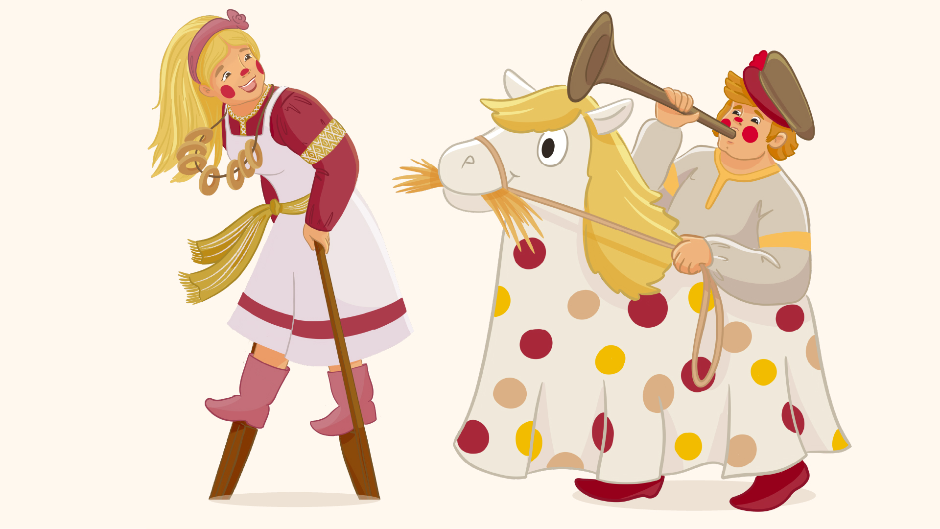 Персонажи-скоморохи для упаковки русских сладостей