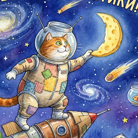 Открытки с котами на День Космонавтики