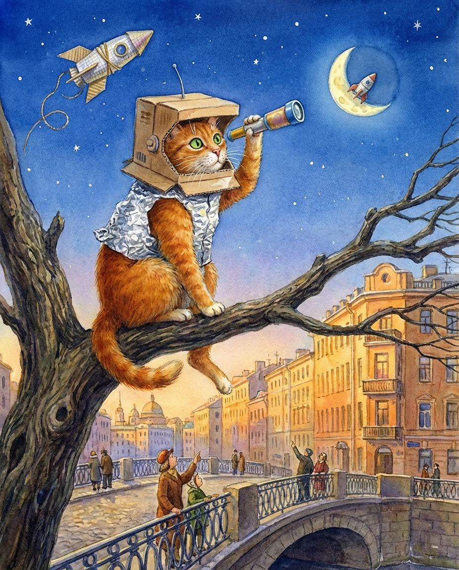 Открытки с котами на День Космонавтики