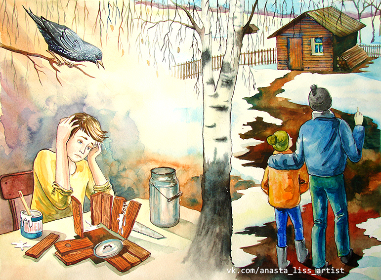 Иллюстрации для детской книги "Как смастерить скворечник"