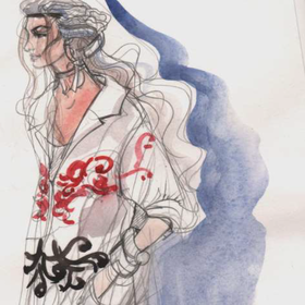 Комплект летний, (лен, принт).